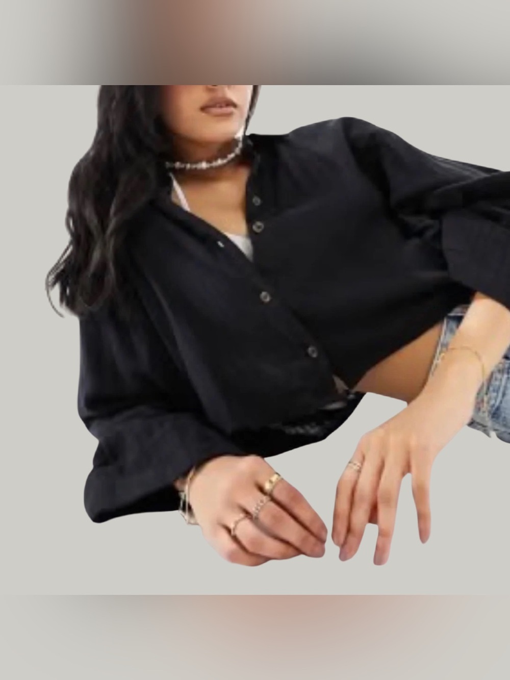 EUC Cropped Black Button-Up Shirt